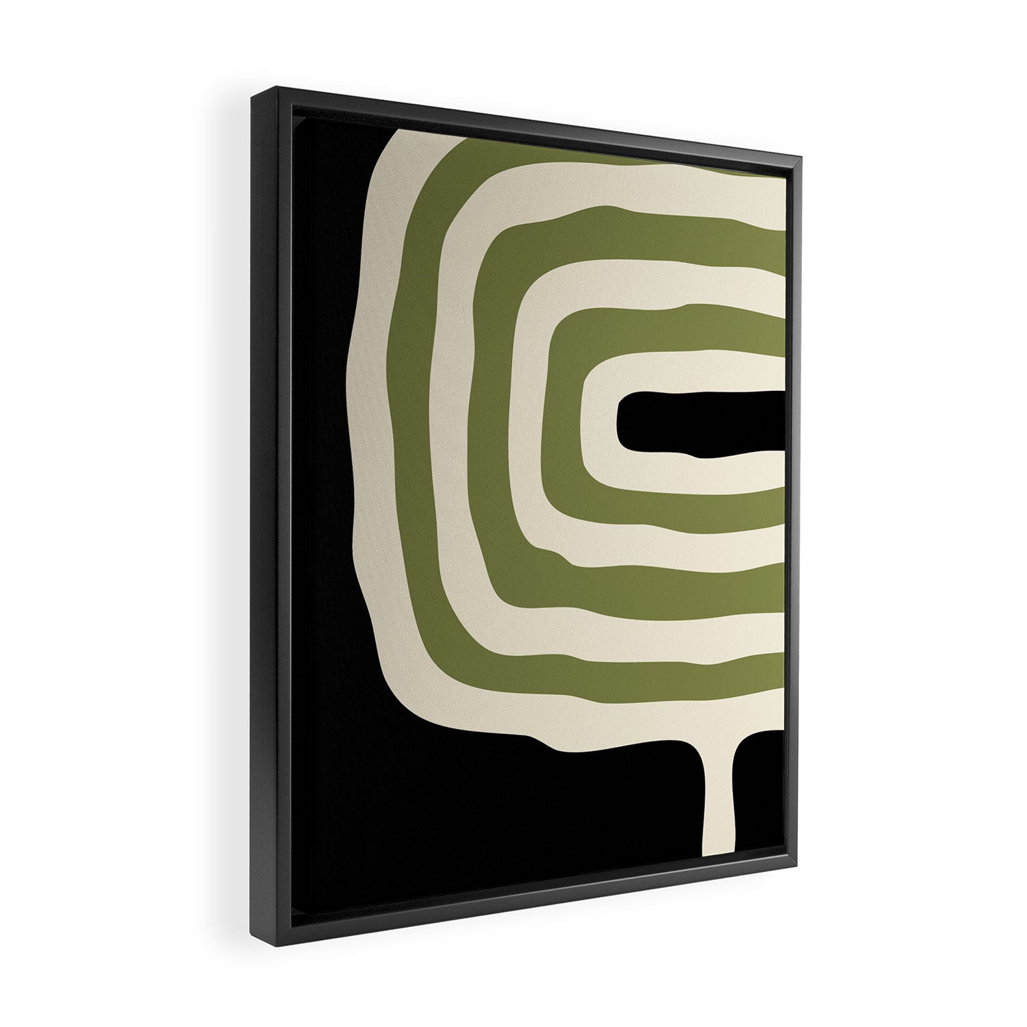 Abstract Geometric Rings 234 Black Olive Green and Beige Framed Canvas Print Gallery Image 2