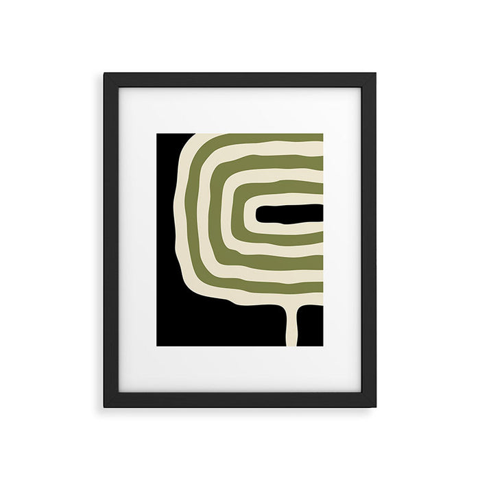 Abstract Geometric Rings 234 Black Olive Green and Beige Framed Art Print Gallery Image 1