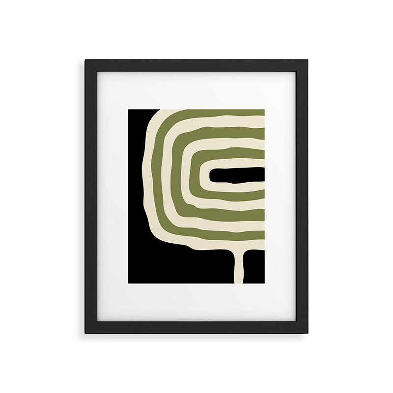 Abstract Geometric Rings 234 Black Olive Green and Beige Framed Art Print Gallery Image 6