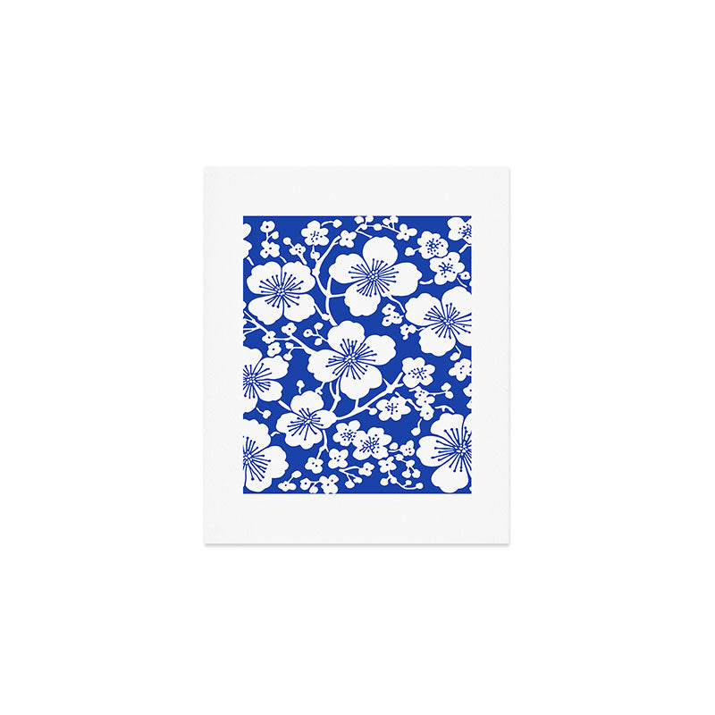 Cherry Blossoms Pattern Blue Art Print Gallery Image 1