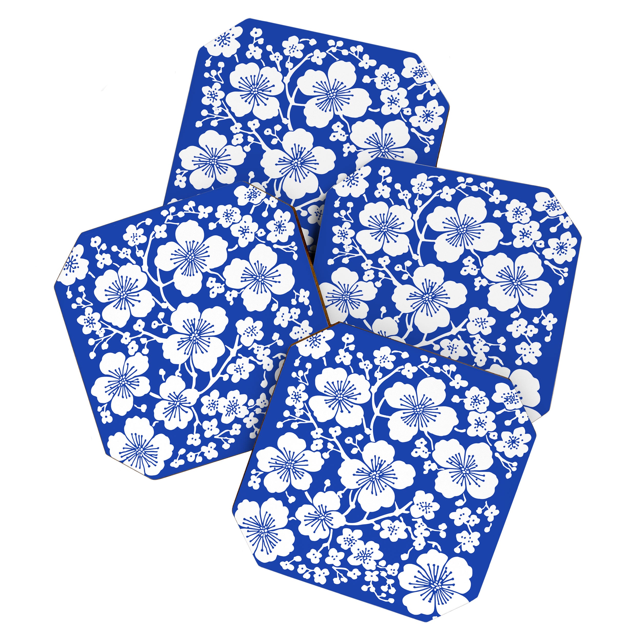Cherry Blossoms Pattern Blue Coaster Gallery Image 1