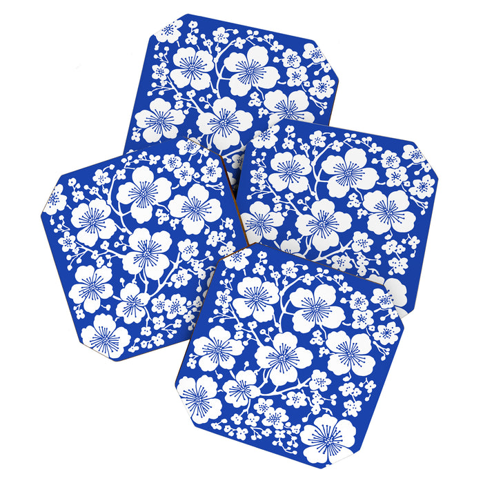 Cherry Blossoms Pattern Blue Coaster Gallery Image 1
