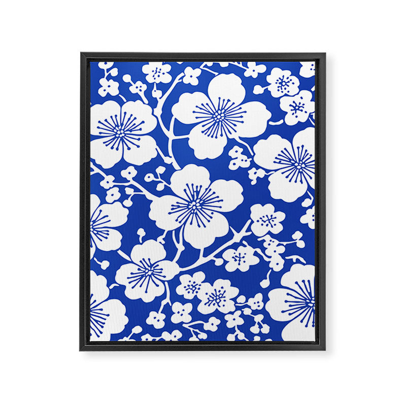 Cherry Blossoms Pattern Blue Framed Canvas Print Gallery Image 8