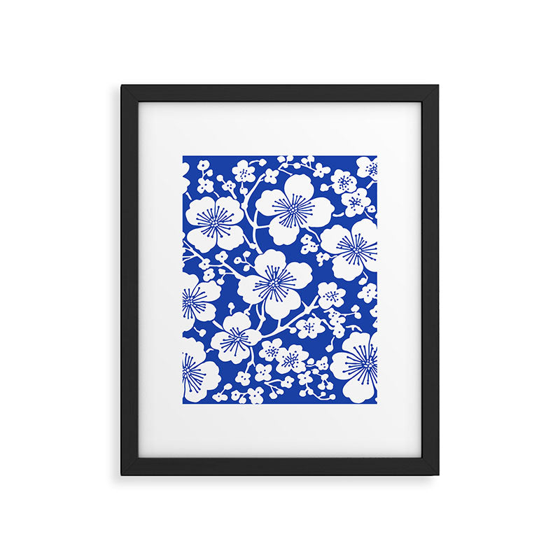 Cherry Blossoms Pattern Blue Framed Art Print Gallery Image 6