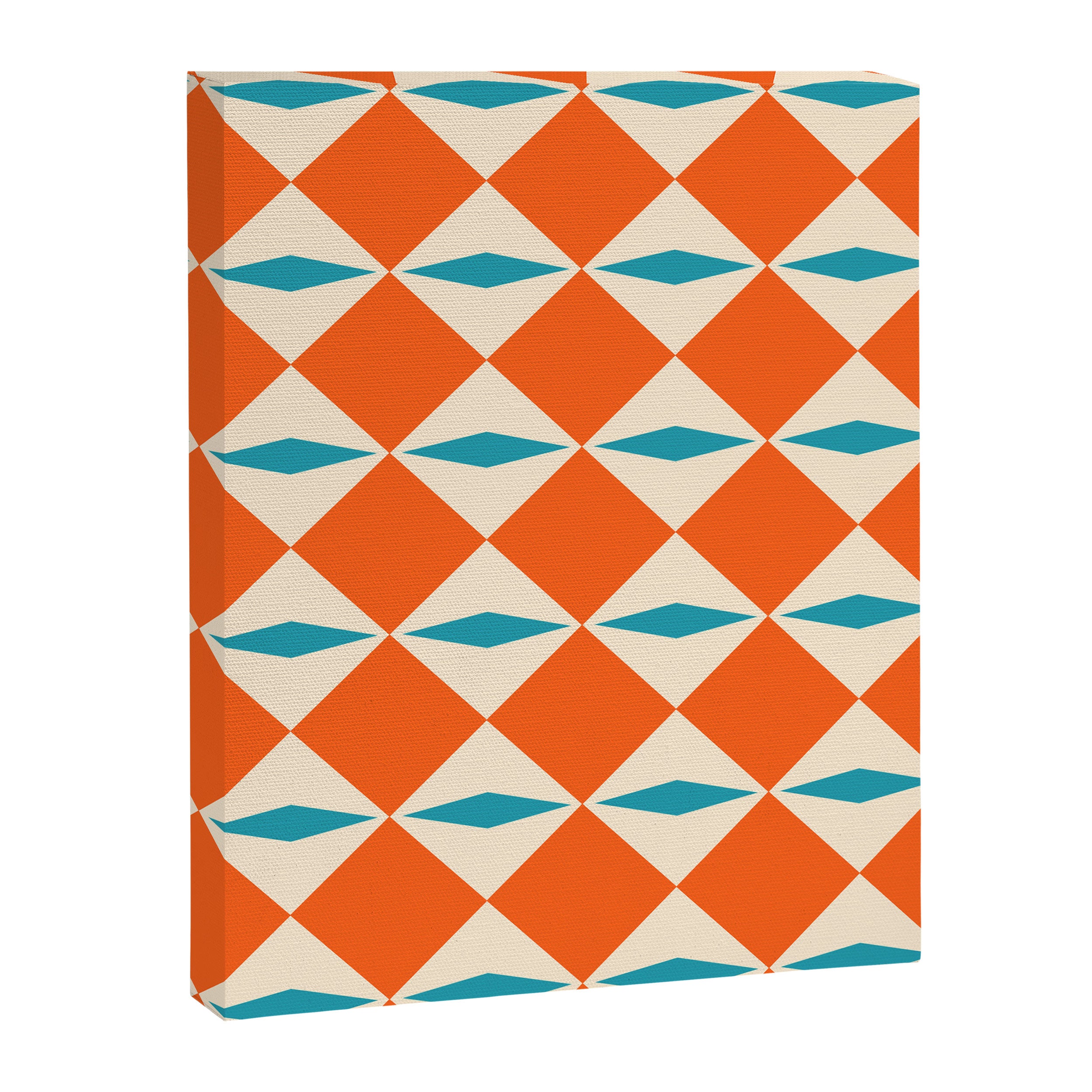 Geometric Diamond Pattern 823 Orange Turquoise and Beige Canvas Print Gallery Image 8