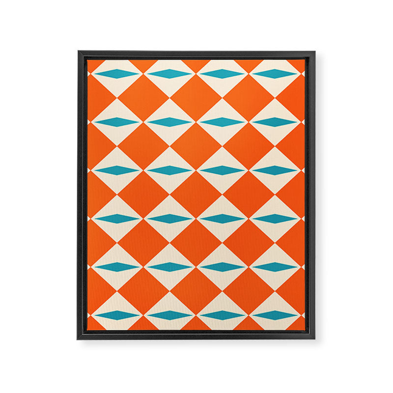 Geometric Diamond Pattern 823 Orange Turquoise and Beige Framed Canvas Print Gallery Image 8