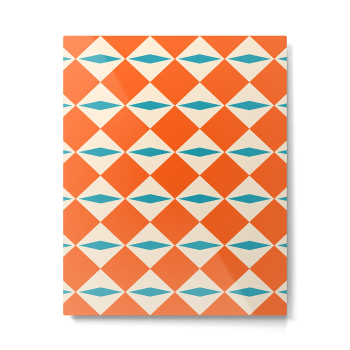 Geometric Diamond Pattern 823 Orange Turquoise and Beige Metal Print Gallery Image 1