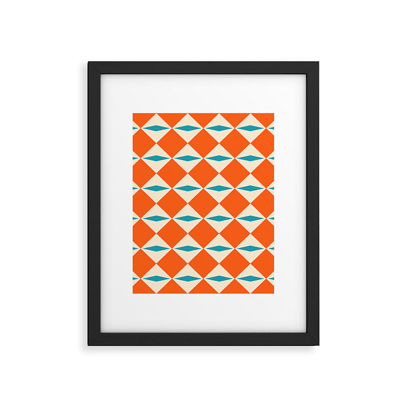 Geometric Diamond Pattern 823 Orange Turquoise and Beige Framed Art Print Gallery Image 6