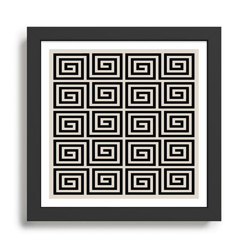 Greek Key Pattern 123 Black and Linen White Framed Art Print Gallery Image 1