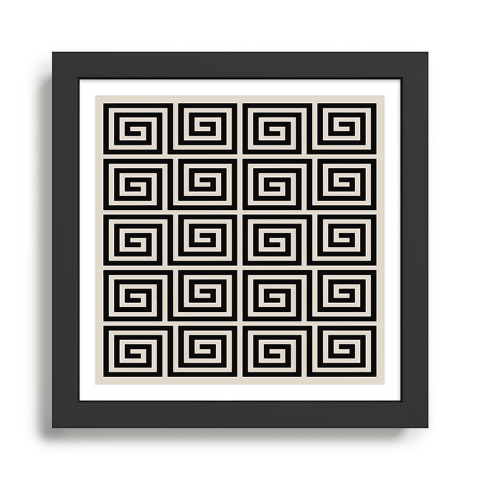 Greek Key Pattern 123 Black and Linen White Framed Art Print Gallery Image 1