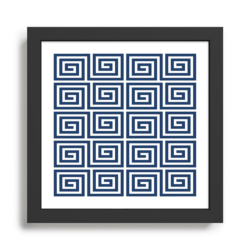 Greek Key Pattern 125 Navy Blue Framed Art Print Gallery Image 1