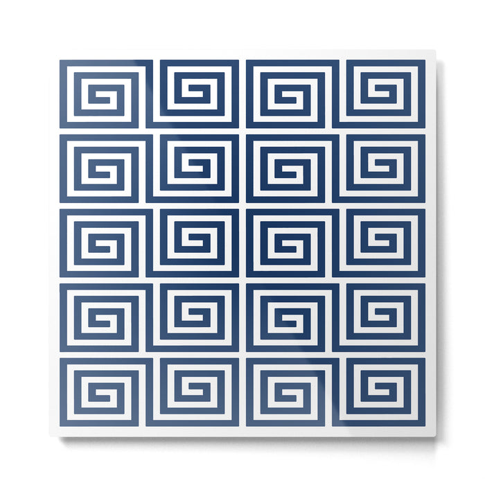 Greek Key Pattern 125 Navy Blue Metal Print Gallery Image 1