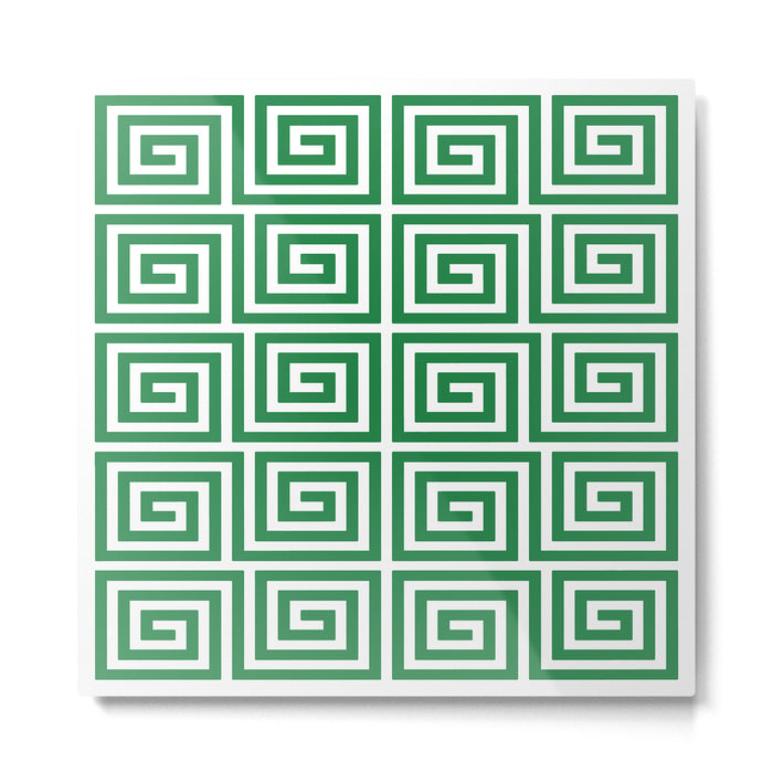 Greek Key Pattern 130 Green Metal Print Gallery Image 1