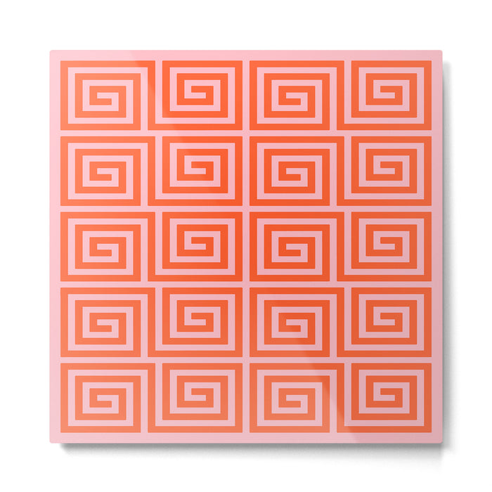 Greek Key Pattern 133 Orange and Pink Metal Print Gallery Image 1