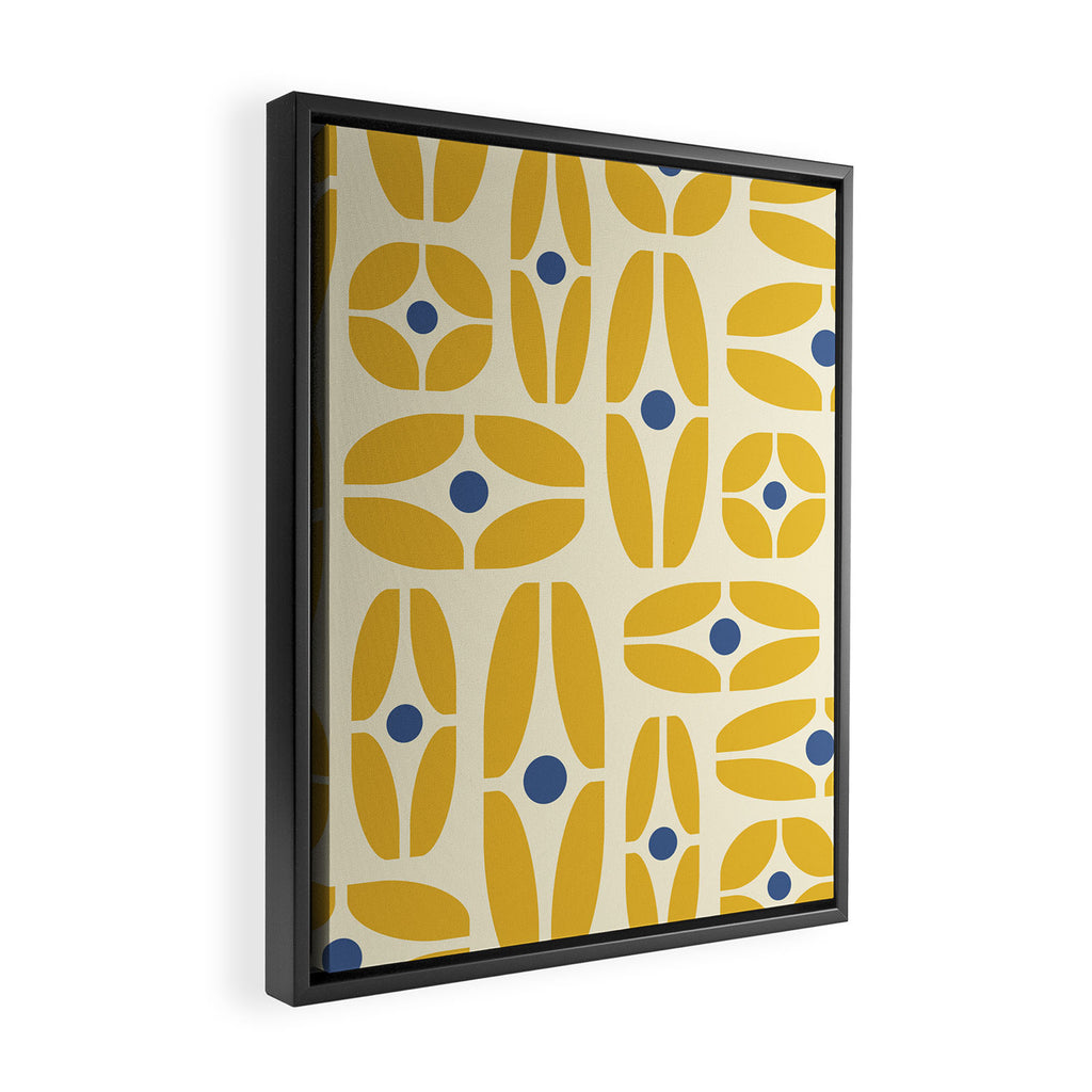 Mid Century Decoration 825 Yellow and Blue Framed Canvas Print Gallery Image 2