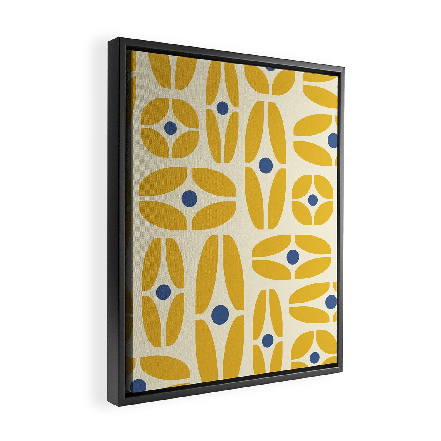 Mid Century Decoration 825 Yellow and Blue Framed Canvas Print Gallery Image 2