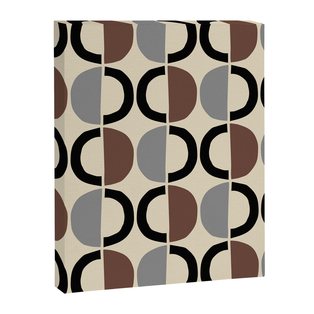 Mid Century Half Circle Pattern 582 Black Brown Gray and Beige Canvas Print Gallery Image 8