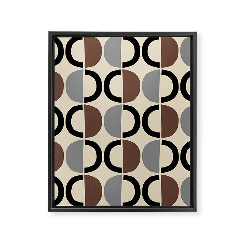 Mid Century Half Circle Pattern 582 Black Brown Gray and Beige Framed Canvas Print Gallery Image 8