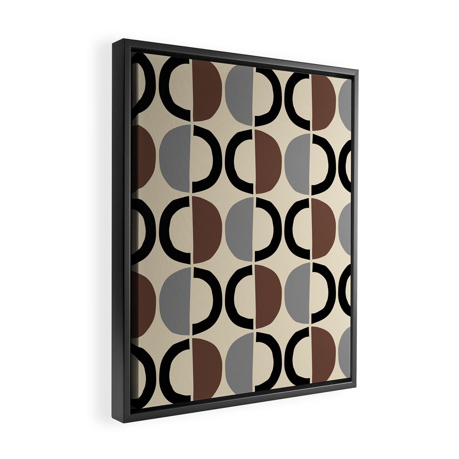 Mid Century Half Circle Pattern 582 Black Brown Gray and Beige Framed Canvas Print Gallery Image 2