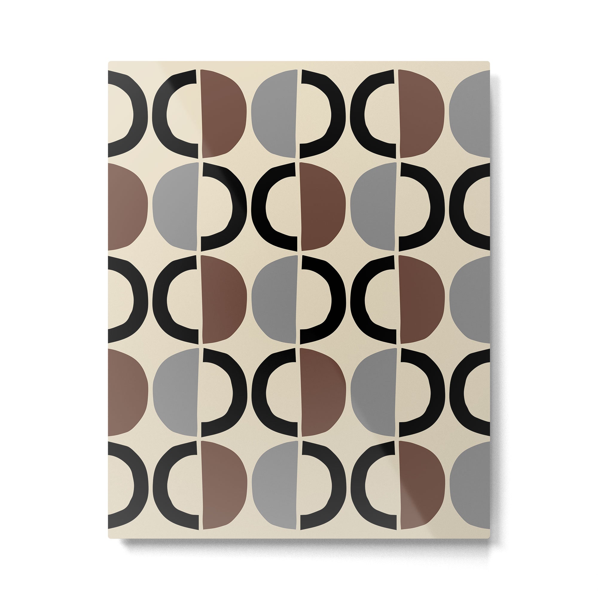 Mid Century Half Circle Pattern 582 Black Brown Gray and Beige Metal Print Gallery Image 6