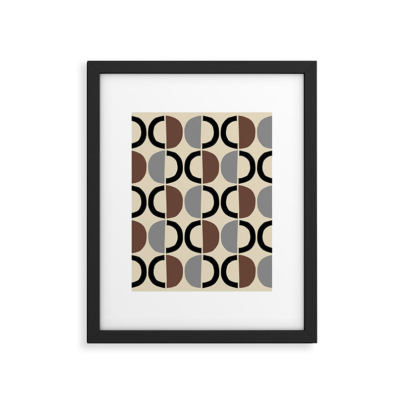 Mid Century Half Circle Pattern 582 Black Brown Gray and Beige Framed Art Print Gallery Image 6