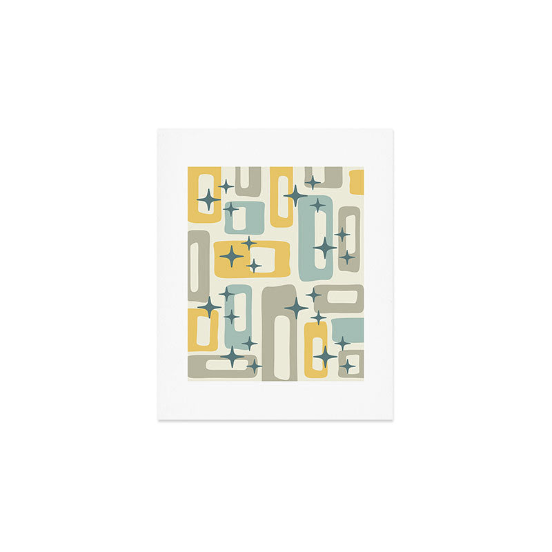 Mid Century Modern Abstract 132 Winter Yellow Gray and Blue Art Print Gallery Image 1
