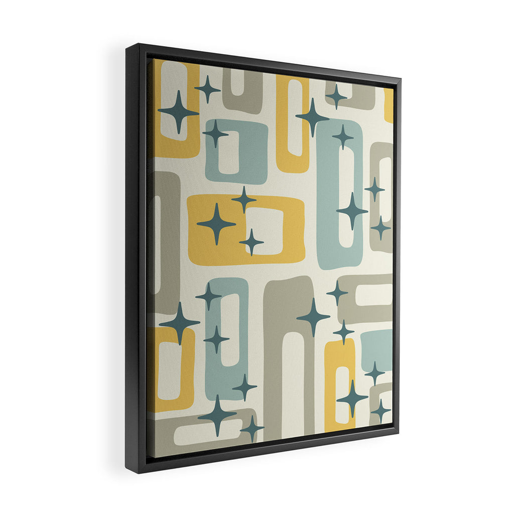 Mid Century Modern Abstract 132 Winter Yellow Gray and Blue Framed Canvas Print Gallery Image 2