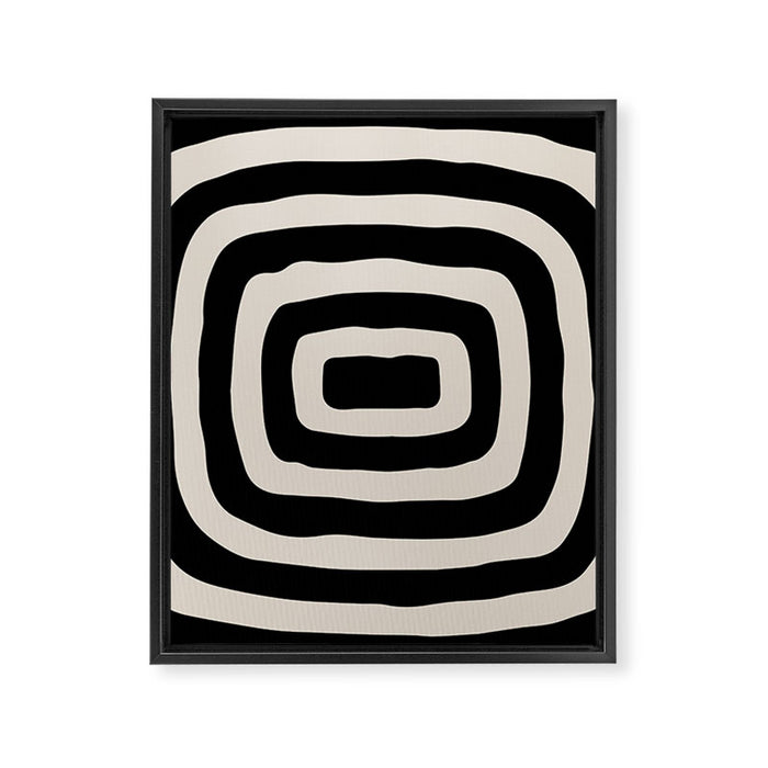 Mid Century Modern Abstract Shape 536 Black and Linen White Framed Canvas Print Gallery Image 1
