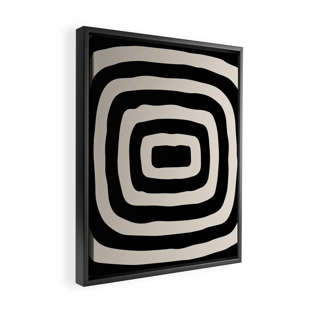Mid Century Modern Abstract Shape 536 Black and Linen White Framed Canvas Print Gallery Image 2