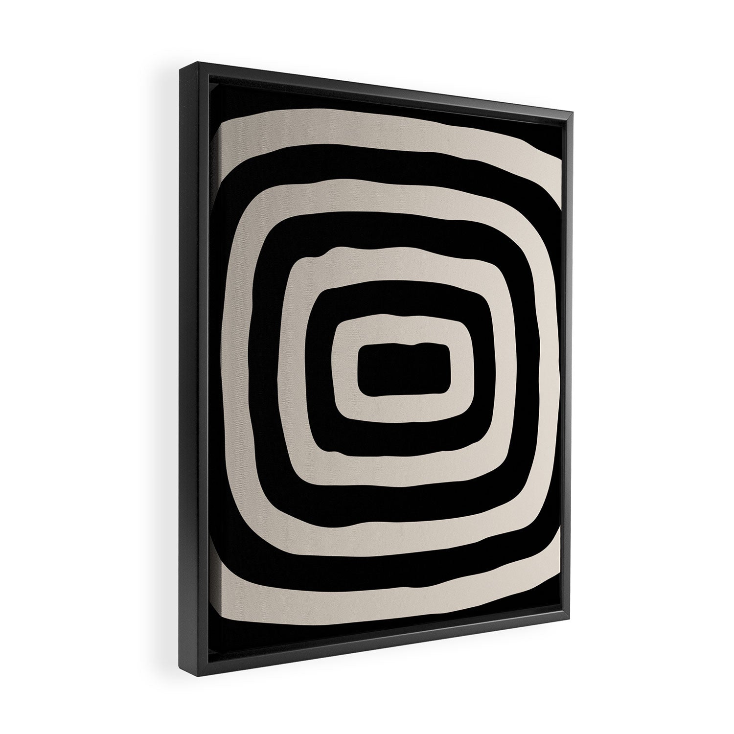 Mid Century Modern Abstract Shape 536 Black and Linen White Framed Canvas Print Gallery Image 2