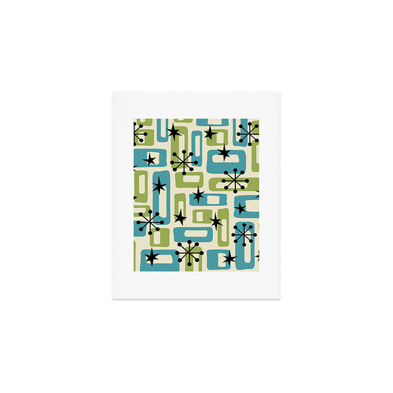 Mid Century Modern Atomic Age Decoration 644 Googie Blue and Green Art Print Gallery Image 1