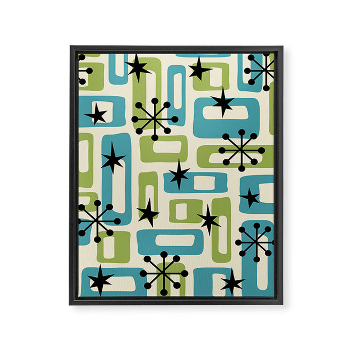 Mid Century Modern Atomic Age Decoration 644 Googie Blue and Green Framed Canvas Print Gallery Image 1