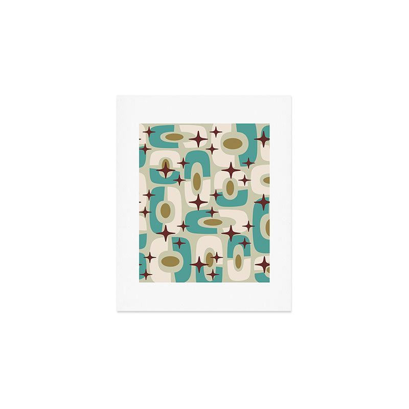 Mid Century Modern Atomic Googie Decor 144 Turquoise and Gold Art Print Gallery Image 1