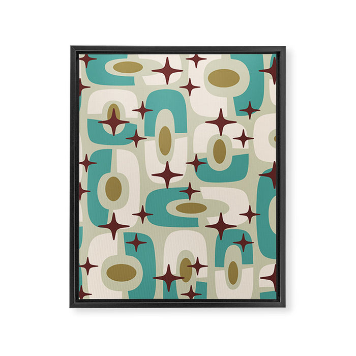 Mid Century Modern Atomic Googie Decor 144 Turquoise and Gold Framed Canvas Print Gallery Image 1