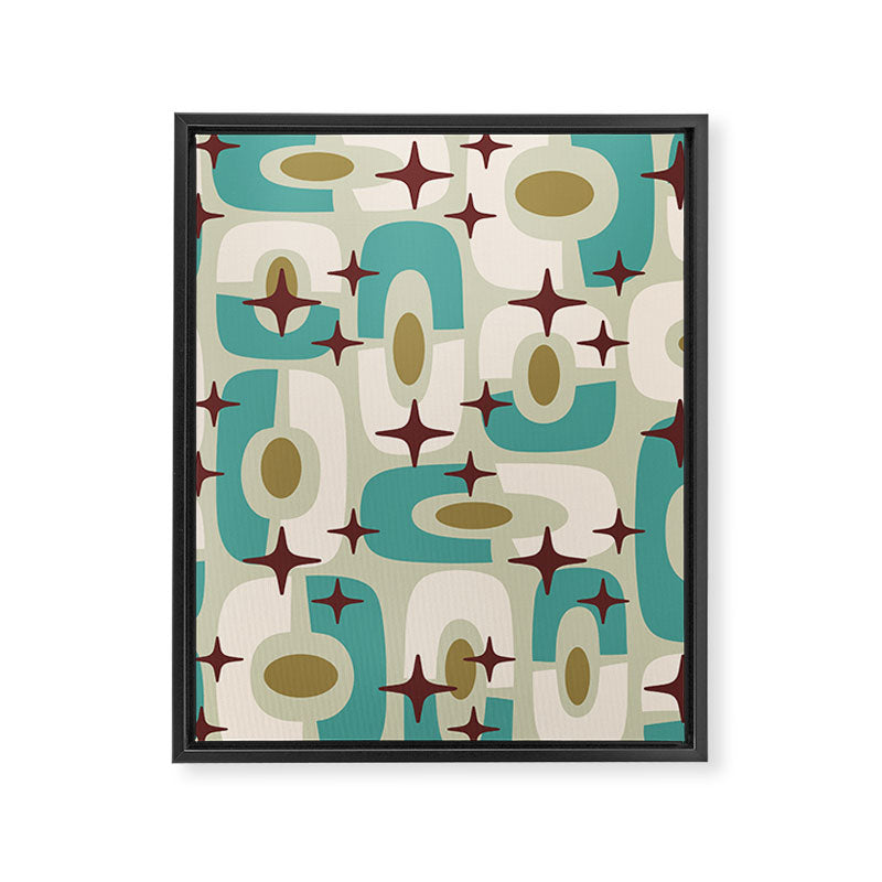 Mid Century Modern Atomic Googie Decor 144 Turquoise and Gold Framed Canvas Print Gallery Image 8