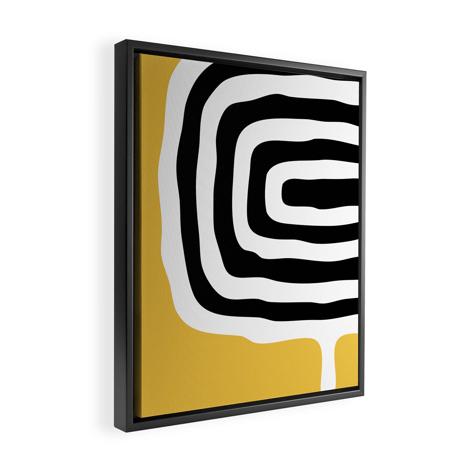 Mid Century Modern Atomic Rings 222 Yellow and Black Framed Canvas Print Gallery Image 2