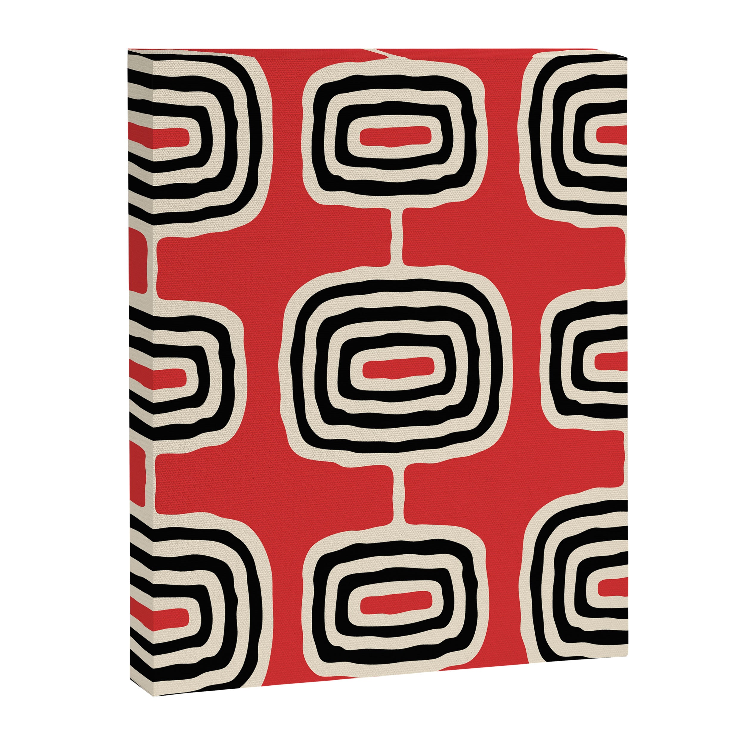 Mid Century Modern Atomic Rings Pattern 222 Black Beige and Red Canvas Print Gallery Image 8