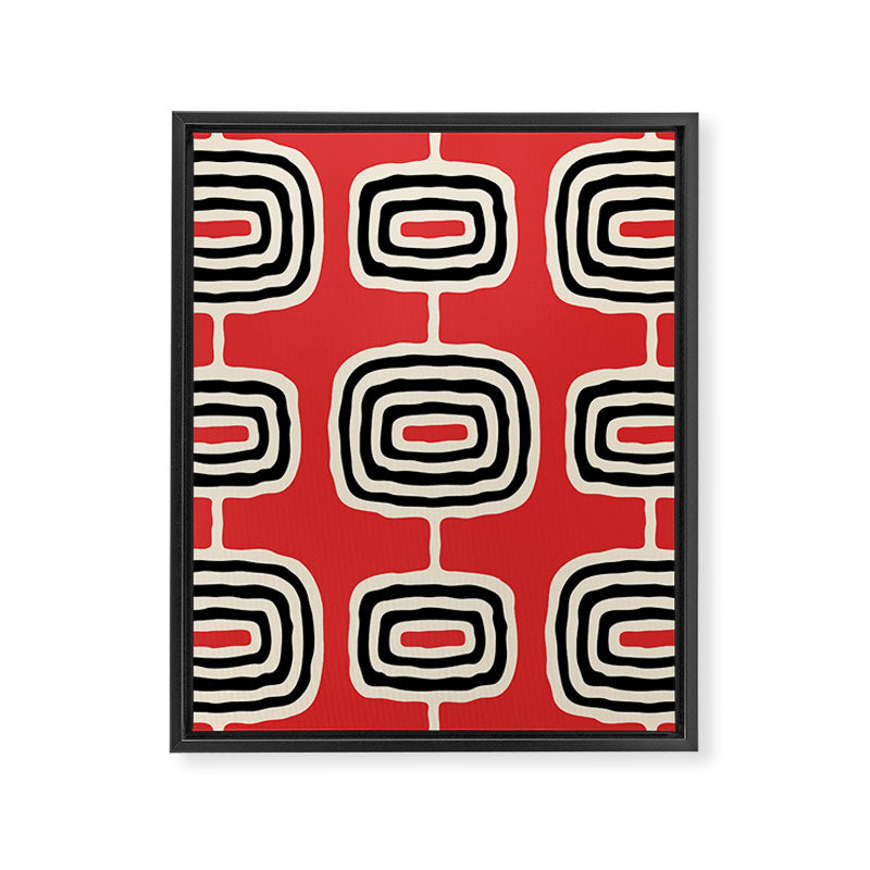 Mid Century Modern Atomic Rings Pattern 222 Black Beige and Red Framed Canvas Print Gallery Image 8
