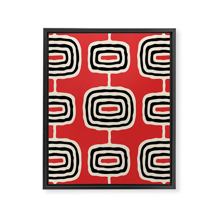 Mid Century Modern Atomic Rings Pattern 222 Black Beige and Red Framed Canvas Print Gallery Image 1