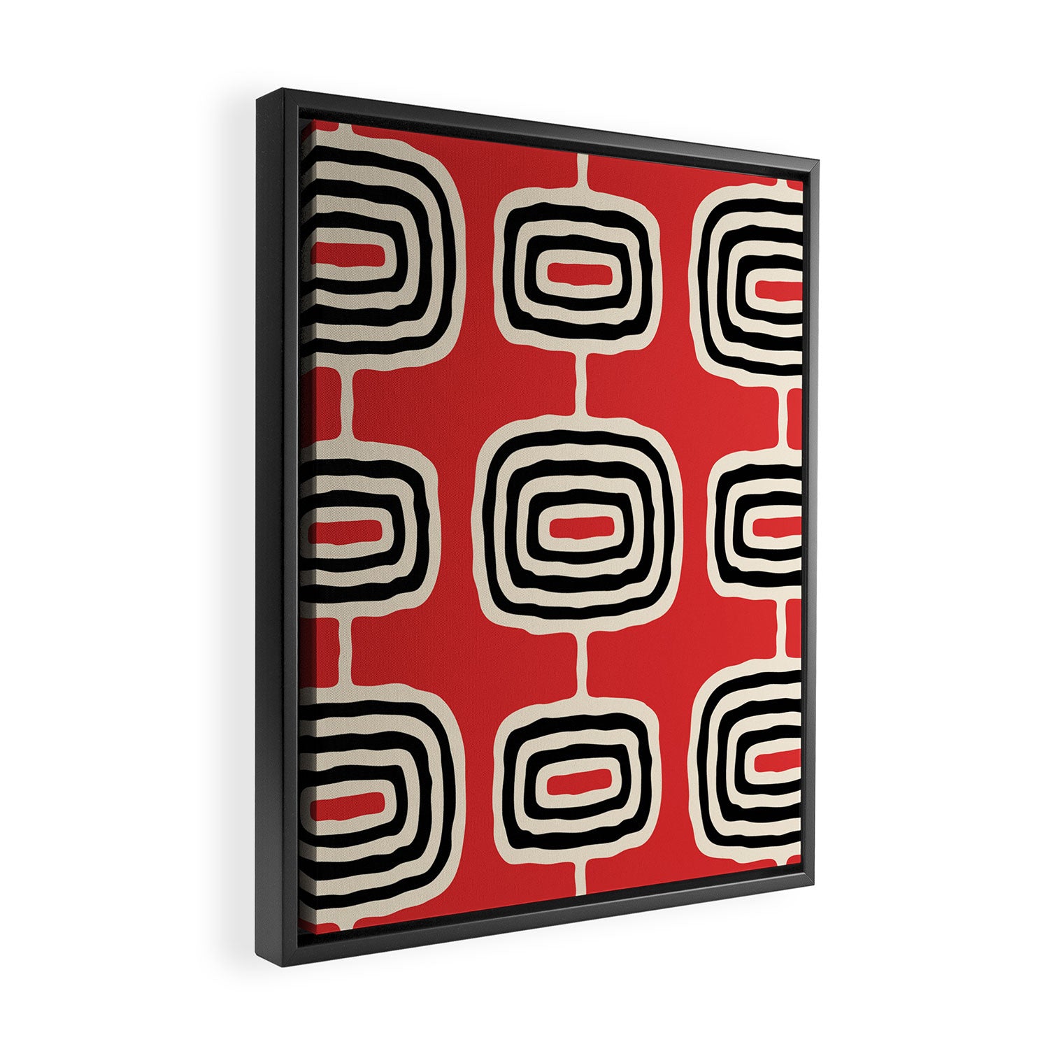 Mid Century Modern Atomic Rings Pattern 222 Black Beige and Red Framed Canvas Print Gallery Image 2