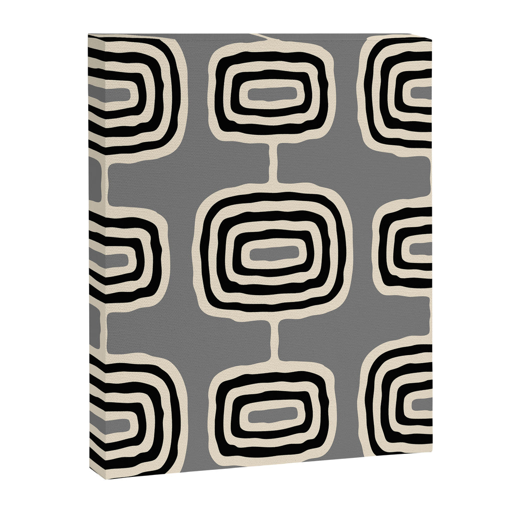 Mid Century Modern Atomic Rings Pattern 233 Black Beige and Gray Canvas Print Gallery Image 8