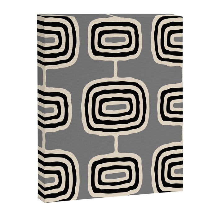 Mid Century Modern Atomic Rings Pattern 233 Black Beige and Gray Canvas Print Gallery Image 1