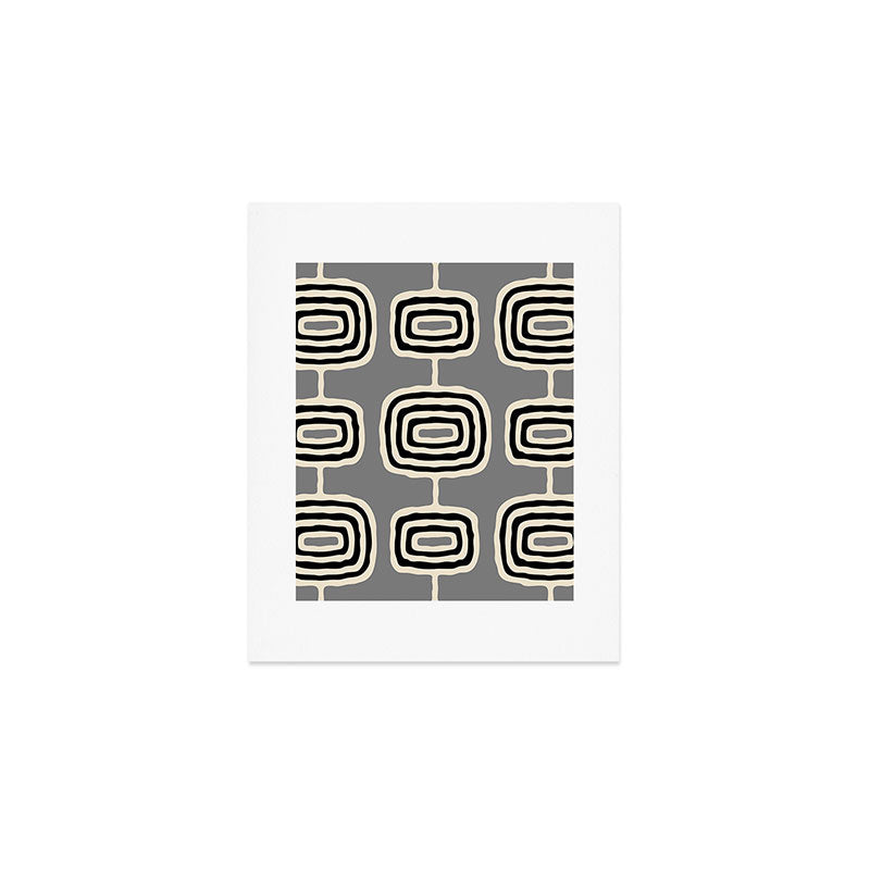 Mid Century Modern Atomic Rings Pattern 233 Black Beige and Gray Art Print Gallery Image 1