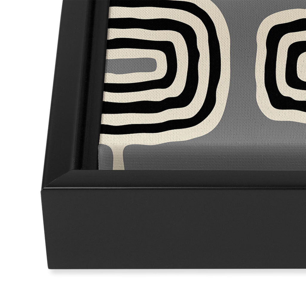 Mid Century Modern Atomic Rings Pattern 233 Black Beige and Gray Framed Canvas Print Gallery Image 3
