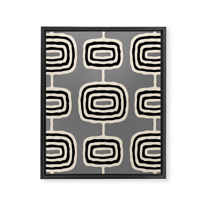Mid Century Modern Atomic Rings Pattern 233 Black Beige and Gray Framed Canvas Print Gallery Image 1