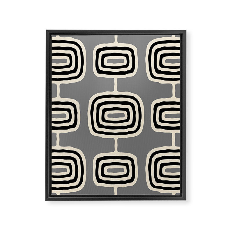 Mid Century Modern Atomic Rings Pattern 233 Black Beige and Gray Framed Canvas Print Gallery Image 8