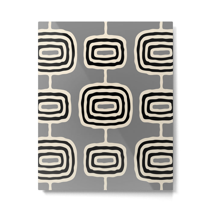 Mid Century Modern Atomic Rings Pattern 233 Black Beige and Gray Metal Print Gallery Image 1