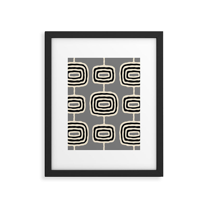 Mid Century Modern Atomic Rings Pattern 233 Black Beige and Gray Framed Art Print Gallery Image 6
