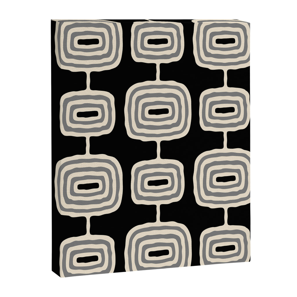 Mid Century Modern Atomic Rings Pattern 234 Decor Black Beige and Gray Canvas Print Gallery Image 8