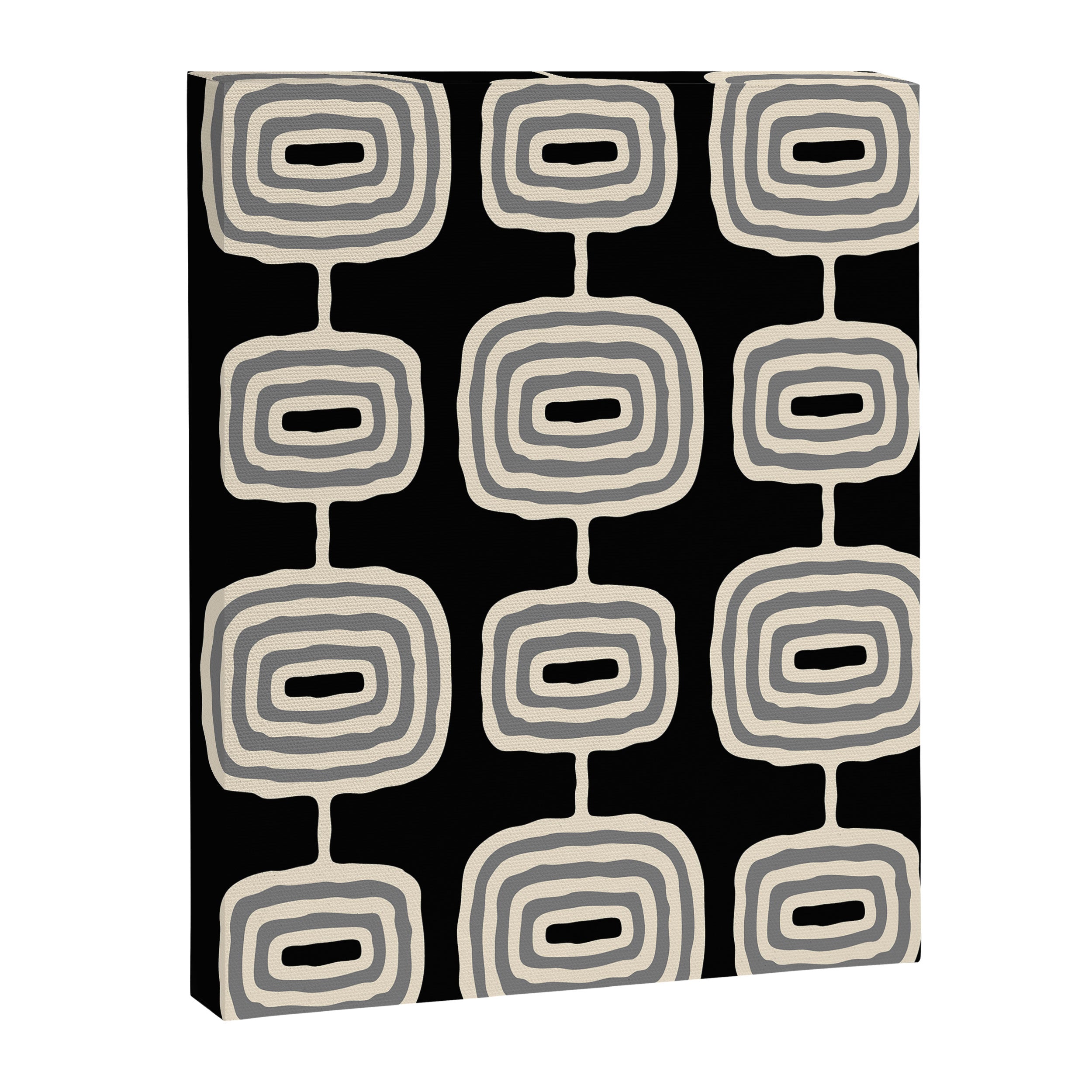Mid Century Modern Atomic Rings Pattern 234 Decor Black Beige and Gray Canvas Print Gallery Image 8